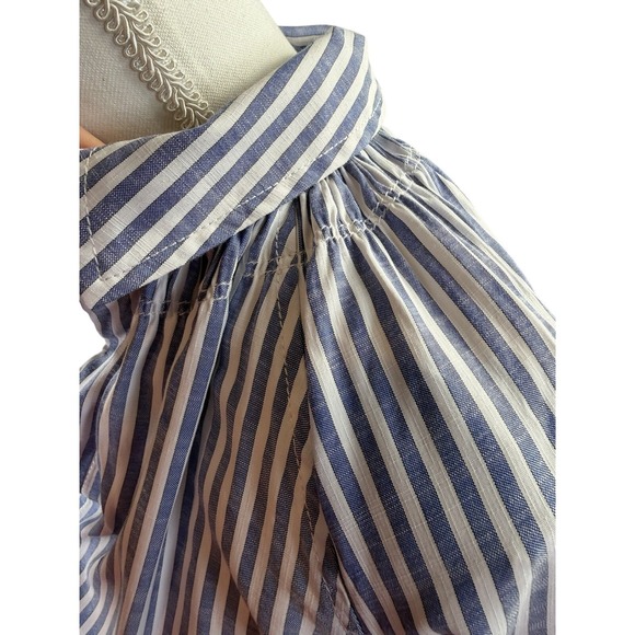 Max Studio Women's Size Small White & Blue Striped Cuffed Short Sleeve Shirt - Picture 7 of 11